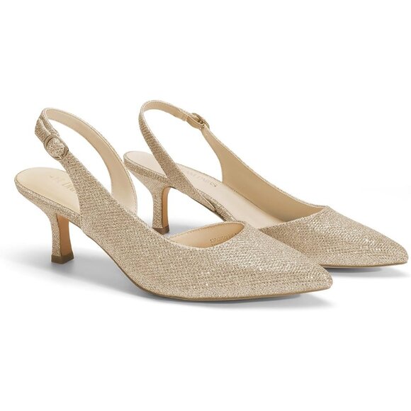Women's Gold-glitter Slingback Pointed Toe Low Pumps Casual Stylish Kitten Heel - Picture 5 of 6